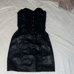 Black | Urban Outfitters | Leather | Mini | Strapless | Zip up | Dress